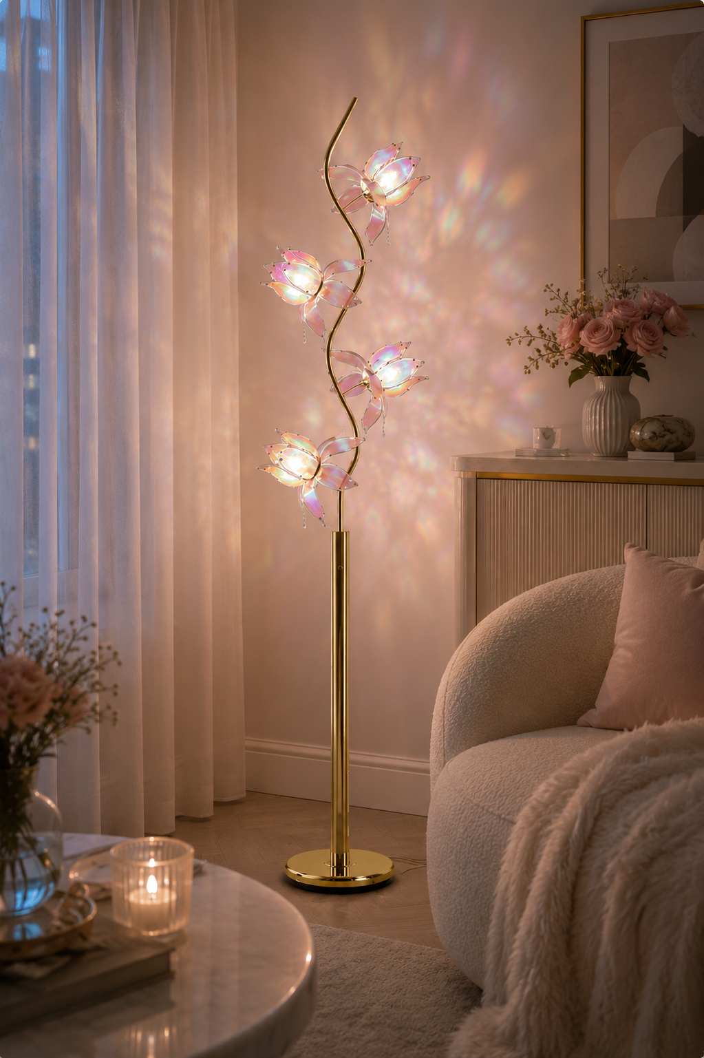 Pink Lotus Flower Floor Lamp